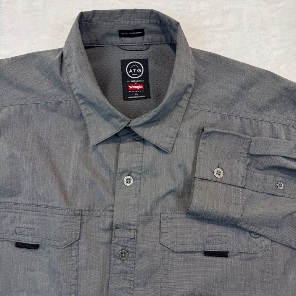 Wrangler ATG Mens XL Gray Long Sleeve Button Down Shirt Regular Fit NTS29CV